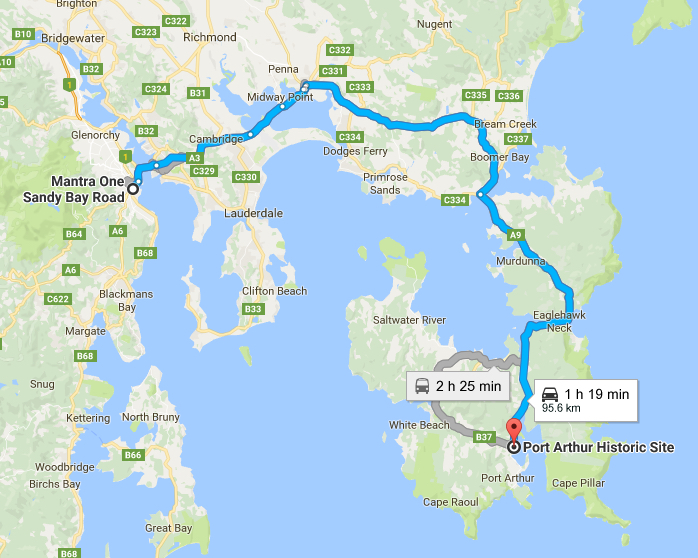 tasmania port arthur road trip map