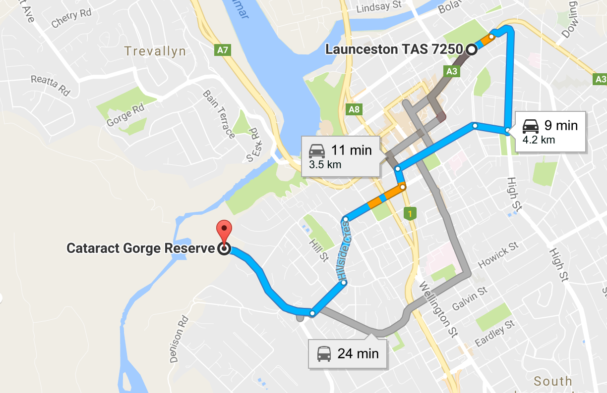 cataract gorge launceston tasmania map