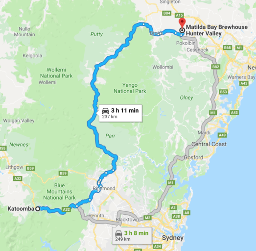 blue mountains to hunter valley road trip