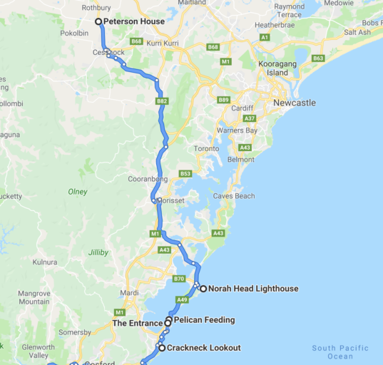 hunter valley to central coast map